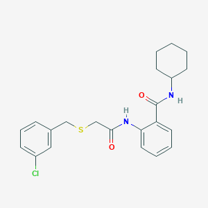 molecular formula C22H25ClN2O2S B4018177 2-({[(3-chlorobenzyl)thio]acetyl}amino)-N-cyclohexylbenzamide 