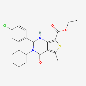 molecular formula C22H25ClN2O3S B4018236 ethyl 2-(4-chlorophenyl)-3-cyclohexyl-5-methyl-4-oxo-1,2,3,4-tetrahydrothieno[3,4-d]pyrimidine-7-carboxylate 