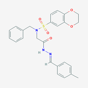 molecular formula C25H25N3O5S B401826 N-benzyl-N-{2-[2-(4-methylbenzylidene)hydrazino]-2-oxoethyl}-2,3-dihydro-1,4-benzodioxine-6-sulfonamide 