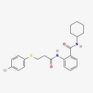 molecular formula C22H25ClN2O2S B4018295 2-({3-[(4-chlorophenyl)thio]propanoyl}amino)-N-cyclohexylbenzamide 