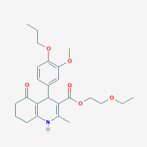 molecular formula C25H33NO6 B401834 2-Ethoxyethyl 4-(3-methoxy-4-propoxyphenyl)-2-methyl-5-oxo-1,4,5,6,7,8-hexahydro-3-quinolinecarboxylate 