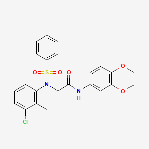 molecular formula C23H21ClN2O5S B4018366 N~2~-(3-chloro-2-methylphenyl)-N~1~-(2,3-dihydro-1,4-benzodioxin-6-yl)-N~2~-(phenylsulfonyl)glycinamide 