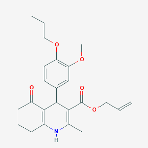 molecular formula C24H29NO5 B401853 Prop-2-enyl 2-methyl-4-[3-(methyloxy)-4-(propyloxy)phenyl]-5-oxo-1,4,5,6,7,8-hexahydroquinoline-3-carboxylate 