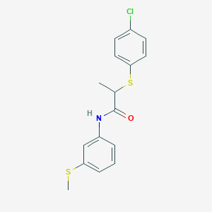 molecular formula C16H16ClNOS2 B4018604 2-[(4-chlorophenyl)thio]-N-[3-(methylthio)phenyl]propanamide 