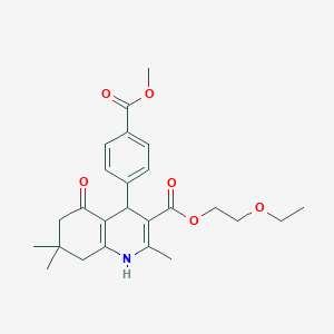 molecular formula C25H31NO6 B401871 2-(Ethyloxy)ethyl 2,7,7-trimethyl-4-{4-[(methyloxy)carbonyl]phenyl}-5-oxo-1,4,5,6,7,8-hexahydroquinoline-3-carboxylate 