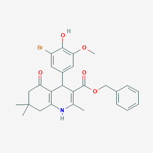 molecular formula C27H28BrNO5 B401875 Benzyl 4-(3-bromo-4-hydroxy-5-methoxyphenyl)-2,7,7-trimethyl-5-oxo-1,4,5,6,7,8-hexahydroquinoline-3-carboxylate 