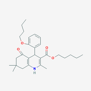 molecular formula C28H39NO4 B401878 Pentyl 4-(2-butoxyphenyl)-2,7,7-trimethyl-5-oxo-1,4,5,6,7,8-hexahydroquinoline-3-carboxylate 