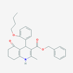 molecular formula C28H31NO4 B401890 Phenylmethyl 4-[2-(butyloxy)phenyl]-2-methyl-5-oxo-1,4,5,6,7,8-hexahydroquinoline-3-carboxylate 