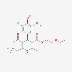 molecular formula C24H30ClNO6 B401905 2-Ethoxyethyl 4-(3-chloro-4-hydroxy-5-methoxyphenyl)-2,7,7-trimethyl-5-oxo-1,4,5,6,7,8-hexahydroquinoline-3-carboxylate 