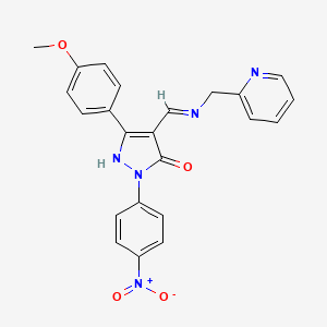 molecular formula C23H19N5O4 B4019138 5-(4-methoxyphenyl)-2-(4-nitrophenyl)-4-{[(2-pyridinylmethyl)amino]methylene}-2,4-dihydro-3H-pyrazol-3-one 