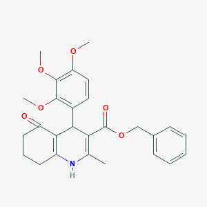 molecular formula C27H29NO6 B401914 Phenylmethyl 2-methyl-5-oxo-4-[2,3,4-tris(methyloxy)phenyl]-1,4,5,6,7,8-hexahydroquinoline-3-carboxylate 