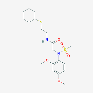 molecular formula C19H30N2O5S2 B4019146 N~1~-[2-(cyclohexylthio)ethyl]-N~2~-(2,4-dimethoxyphenyl)-N~2~-(methylsulfonyl)glycinamide 