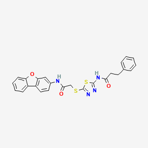 molecular formula C25H20N4O3S2 B4019351 N-(5-{[2-(dibenzo[b,d]furan-3-ylamino)-2-oxoethyl]thio}-1,3,4-thiadiazol-2-yl)-3-phenylpropanamide 