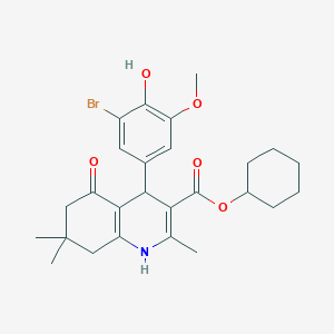 molecular formula C26H32BrNO5 B401953 Cyclohexyl 4-(3-bromo-4-hydroxy-5-methoxyphenyl)-2,7,7-trimethyl-5-oxo-1,4,5,6,7,8-hexahydro-3-quinolinecarboxylate 