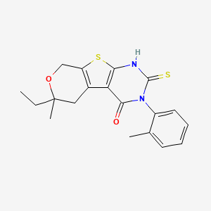 molecular formula C19H20N2O2S2 B4019605 6-ethyl-2-mercapto-6-methyl-3-(2-methylphenyl)-3,5,6,8-tetrahydro-4H-pyrano[4',3':4,5]thieno[2,3-d]pyrimidin-4-one 