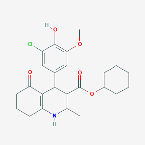 molecular formula C24H28ClNO5 B401974 Cyclohexyl 4-(3-chloro-4-hydroxy-5-methoxyphenyl)-2-methyl-5-oxo-1,4,5,6,7,8-hexahydroquinoline-3-carboxylate 