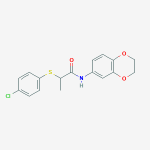 molecular formula C17H16ClNO3S B4019842 2-[(4-chlorophenyl)thio]-N-(2,3-dihydro-1,4-benzodioxin-6-yl)propanamide 