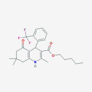 molecular formula C25H30F3NO3 B401985 Pentyl 2,7,7-trimethyl-5-oxo-4-[2-(trifluoromethyl)phenyl]-1,4,5,6,7,8-hexahydroquinoline-3-carboxylate 
