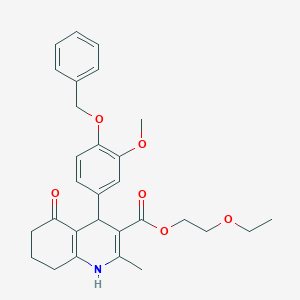 molecular formula C29H33NO6 B401986 2-(Ethyloxy)ethyl 2-methyl-4-{3-(methyloxy)-4-[(phenylmethyl)oxy]phenyl}-5-oxo-1,4,5,6,7,8-hexahydroquinoline-3-carboxylate 