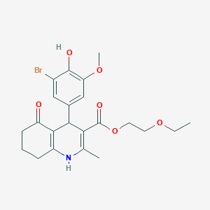 molecular formula C22H26BrNO6 B401988 2-Ethoxyethyl 4-(3-bromo-4-hydroxy-5-methoxyphenyl)-2-methyl-5-oxo-1,4,5,6,7,8-hexahydroquinoline-3-carboxylate 