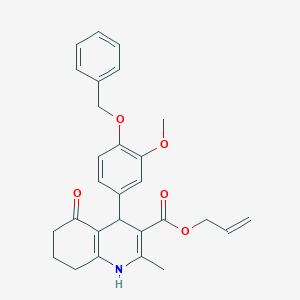 molecular formula C28H29NO5 B401996 Prop-2-enyl 2-methyl-4-{3-(methyloxy)-4-[(phenylmethyl)oxy]phenyl}-5-oxo-1,4,5,6,7,8-hexahydroquinoline-3-carboxylate 