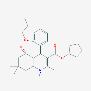 molecular formula C27H35NO4 B402019 Cyclopentyl 2,7,7-trimethyl-5-oxo-4-(2-propoxyphenyl)-1,4,5,6,7,8-hexahydroquinoline-3-carboxylate 