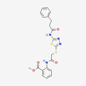 molecular formula C21H20N4O4S2 B4020256 methyl 2-{[({5-[(3-phenylpropanoyl)amino]-1,3,4-thiadiazol-2-yl}thio)acetyl]amino}benzoate 