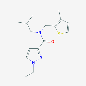 molecular formula C16H23N3OS B4020281 1-ethyl-N-isobutyl-N-[(3-methyl-2-thienyl)methyl]-1H-pyrazole-3-carboxamide 