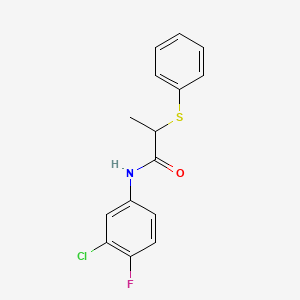 molecular formula C15H13ClFNOS B4020290 N-(3-chloro-4-fluorophenyl)-2-(phenylthio)propanamide 