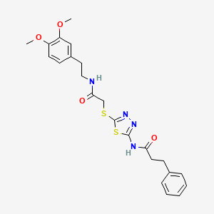 molecular formula C23H26N4O4S2 B4020330 N-{5-[(2-{[2-(3,4-dimethoxyphenyl)ethyl]amino}-2-oxoethyl)thio]-1,3,4-thiadiazol-2-yl}-3-phenylpropanamide 