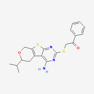 molecular formula C20H21N3O2S2 B4020363 2-[(4-amino-6-isopropyl-5,8-dihydro-6H-pyrano[4',3':4,5]thieno[2,3-d]pyrimidin-2-yl)thio]-1-phenylethanone 