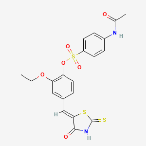 molecular formula C20H18N2O6S3 B4020396 2-ethoxy-4-[(4-oxo-2-thioxo-1,3-thiazolidin-5-ylidene)methyl]phenyl 4-(acetylamino)benzenesulfonate 