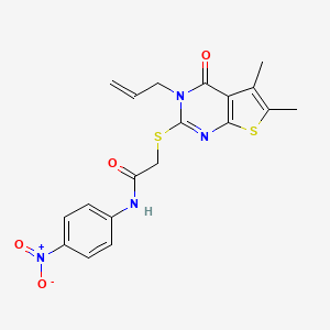 molecular formula C19H18N4O4S2 B4020481 2-[(3-allyl-5,6-dimethyl-4-oxo-3,4-dihydrothieno[2,3-d]pyrimidin-2-yl)thio]-N-(4-nitrophenyl)acetamide 