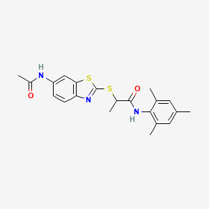 2-{[6-(acetylamino)-1,3-benzothiazol-2-yl]thio}-N-mesitylpropanamide