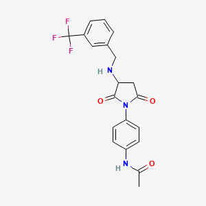 molecular formula C20H18F3N3O3 B4020613 N-[4-(2,5-dioxo-3-{[3-(trifluoromethyl)benzyl]amino}-1-pyrrolidinyl)phenyl]acetamide 