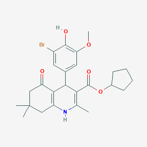molecular formula C25H30BrNO5 B402070 Cyclopentyl 4-(3-bromo-4-hydroxy-5-methoxyphenyl)-2,7,7-trimethyl-5-oxo-1,4,5,6,7,8-hexahydroquinoline-3-carboxylate 