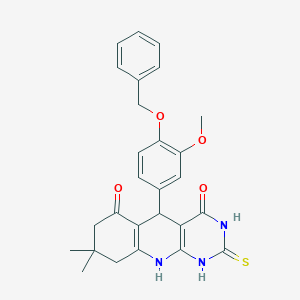 molecular formula C27H27N3O4S B4020710 5-[4-(benzyloxy)-3-methoxyphenyl]-8,8-dimethyl-2-thioxo-2,3,5,8,9,10-hexahydropyrimido[4,5-b]quinoline-4,6(1H,7H)-dione 
