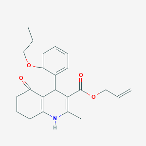 molecular formula C23H27NO4 B402072 Prop-2-en-1-yl 2-methyl-5-oxo-4-(2-propoxyphenyl)-1,4,5,6,7,8-hexahydroquinoline-3-carboxylate 