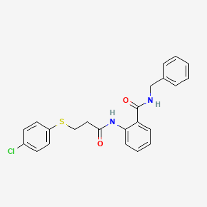 molecular formula C23H21ClN2O2S B4020750 N-benzyl-2-({3-[(4-chlorophenyl)thio]propanoyl}amino)benzamide 