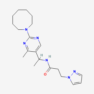 molecular formula C20H30N6O B4020886 N-{1-[2-(1-azocanyl)-4-methyl-5-pyrimidinyl]ethyl}-3-(1H-pyrazol-1-yl)propanamide 