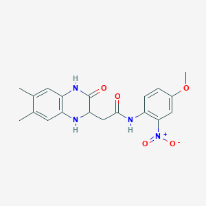 molecular formula C19H20N4O5 B4020888 2-(6,7-dimethyl-3-oxo-1,2,3,4-tetrahydro-2-quinoxalinyl)-N-(4-methoxy-2-nitrophenyl)acetamide 