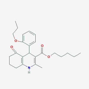 molecular formula C25H33NO4 B402089 Pentyl 2-methyl-5-oxo-4-(2-propoxyphenyl)-1,4,5,6,7,8-hexahydro-3-quinolinecarboxylate 