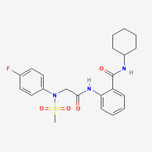 molecular formula C22H26FN3O4S B4021062 N-cyclohexyl-2-{[N-(4-fluorophenyl)-N-(methylsulfonyl)glycyl]amino}benzamide 