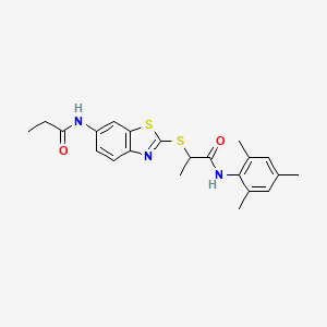 molecular formula C22H25N3O2S2 B4021164 N-mesityl-2-{[6-(propionylamino)-1,3-benzothiazol-2-yl]thio}propanamide 