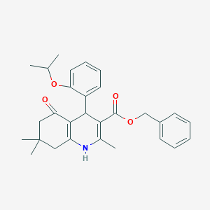 molecular formula C29H33NO4 B402119 Phenylmethyl 2,7,7-trimethyl-4-{2-[(1-methylethyl)oxy]phenyl}-5-oxo-1,4,5,6,7,8-hexahydroquinoline-3-carboxylate 