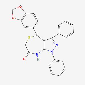 molecular formula C25H19N3O3S B4021544 4-(1,3-benzodioxol-5-yl)-1,3-diphenyl-4,8-dihydro-1H-pyrazolo[3,4-e][1,4]thiazepin-7(6H)-one 