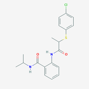 molecular formula C19H21ClN2O2S B4021645 2-({2-[(4-chlorophenyl)thio]propanoyl}amino)-N-isopropylbenzamide 
