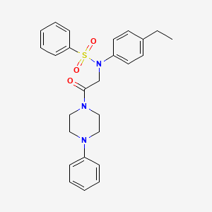 molecular formula C26H29N3O3S B4021737 N-(4-ethylphenyl)-N-[2-oxo-2-(4-phenyl-1-piperazinyl)ethyl]benzenesulfonamide 