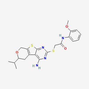 molecular formula C21H24N4O3S2 B4021741 2-[(4-amino-6-isopropyl-5,8-dihydro-6H-pyrano[4',3':4,5]thieno[2,3-d]pyrimidin-2-yl)thio]-N-(2-methoxyphenyl)acetamide 