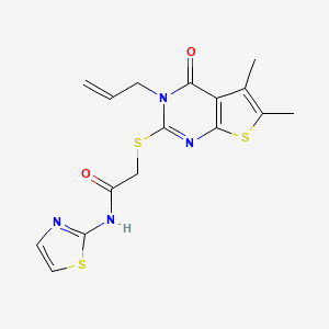 molecular formula C16H16N4O2S3 B4021790 2-[(3-allyl-5,6-dimethyl-4-oxo-3,4-dihydrothieno[2,3-d]pyrimidin-2-yl)thio]-N-1,3-thiazol-2-ylacetamide 